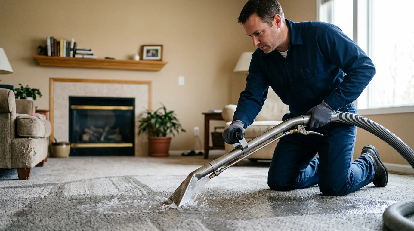 Water damage restoration technician working near Forreston, IL